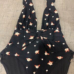 Floral Black Kids One Piece Swimsuit